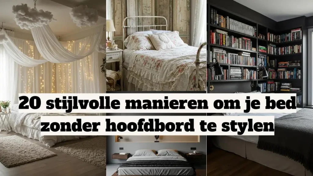 Inspiratie voor bed styling zonder hoofdbord: sfeervolle slaapkamers met diverse stijlen en inrichting.
