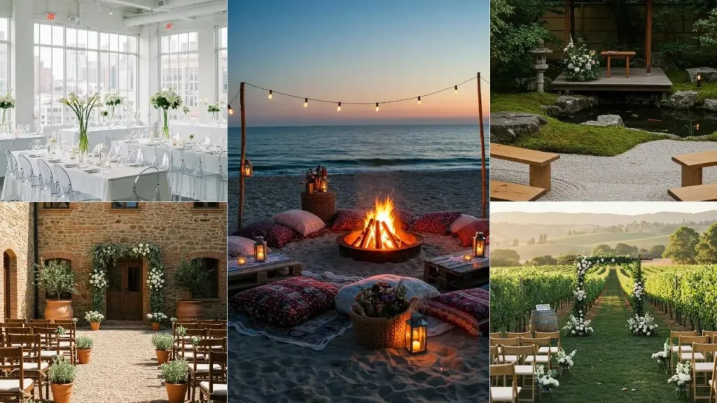 Sfeervolle bruiloft locaties: van strandvuur tot wijngaard, styling tips voor jouw speciale dag.