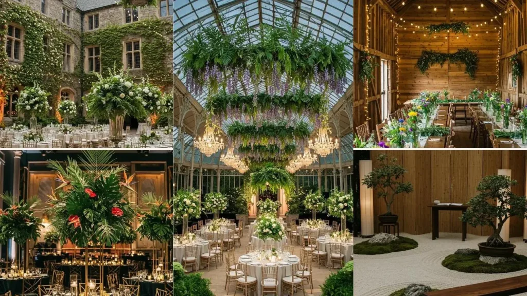 Groene bruiloft inspiratie: planten in de hoofdrol bij diverse sfeervolle bruiloftslocaties.