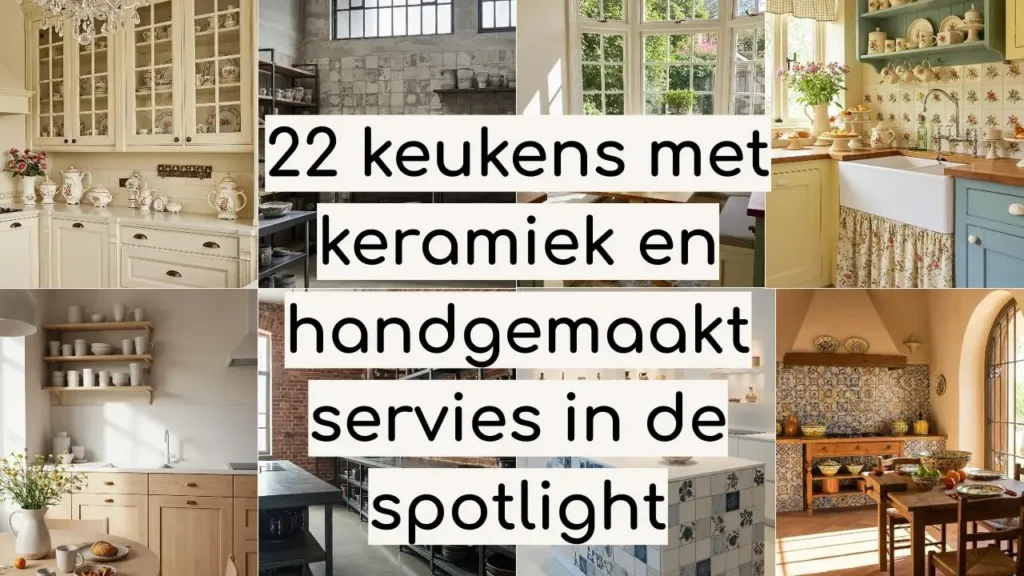 Collage van 22 keukens met keramiek en handgemaakt servies.