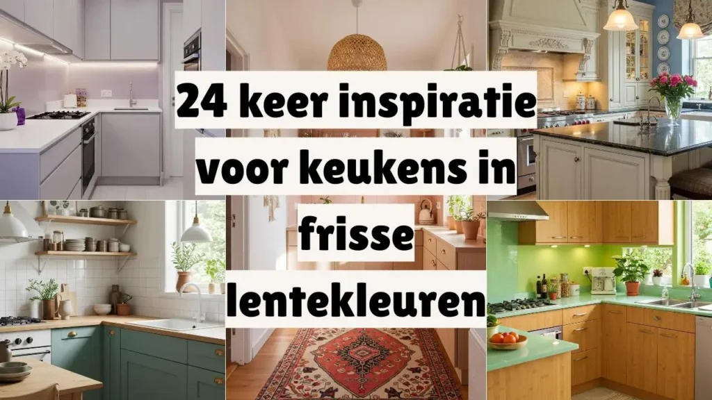 Collage van keukens in frisse lentekleuren. Inspiratie voor een keuken make-over.