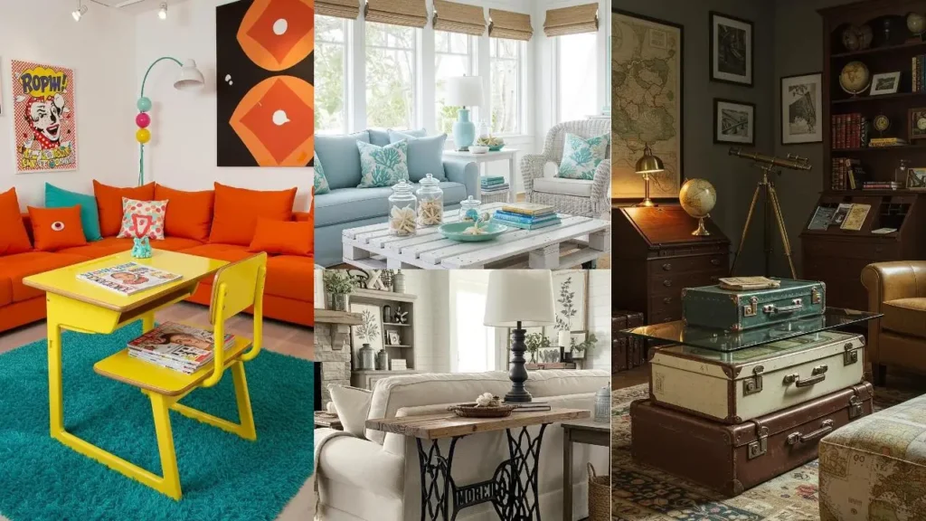 Oude meubels gestyled: kleurrijke woonkamers en interieurinspiratie.