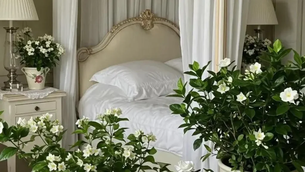 Slaapkamer met bed en planten. Maak je slaapkamer gezonder en mooier met de juiste planten.