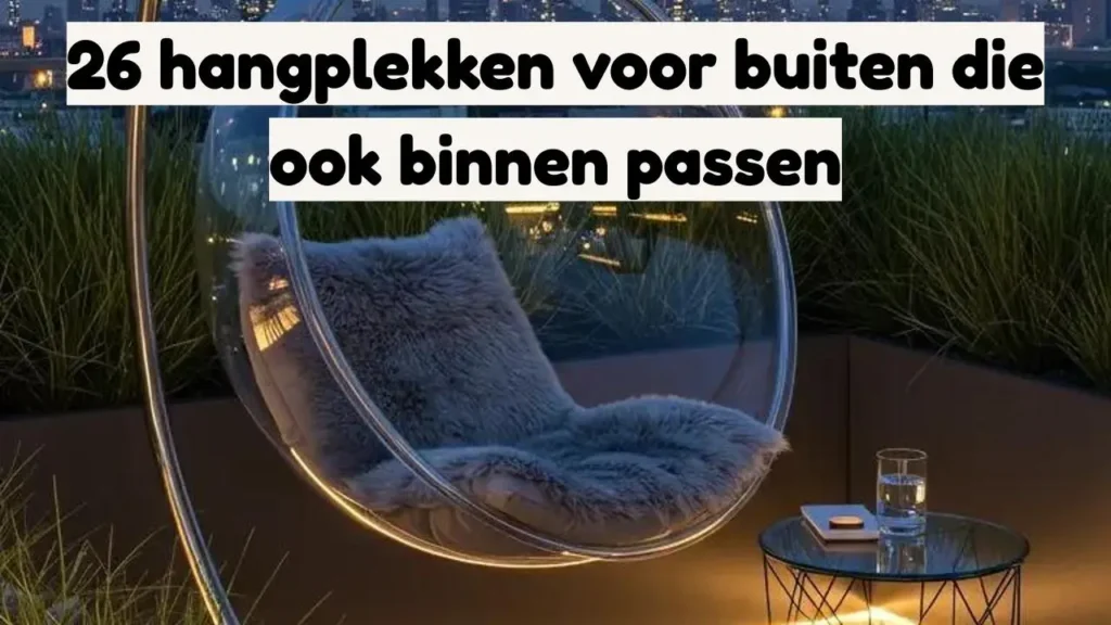 Hangstoel met kussen op een dakterras. Comfortabele hangplek voor binnen en buiten.