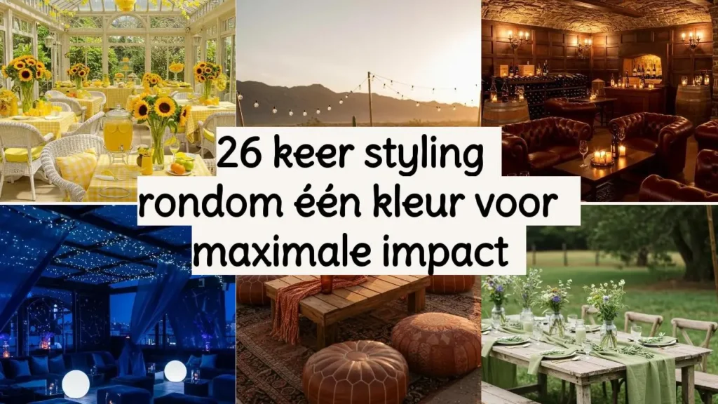 Collage van interieurs en evenementen gestyled rond één kleur, voor maximale impact.
