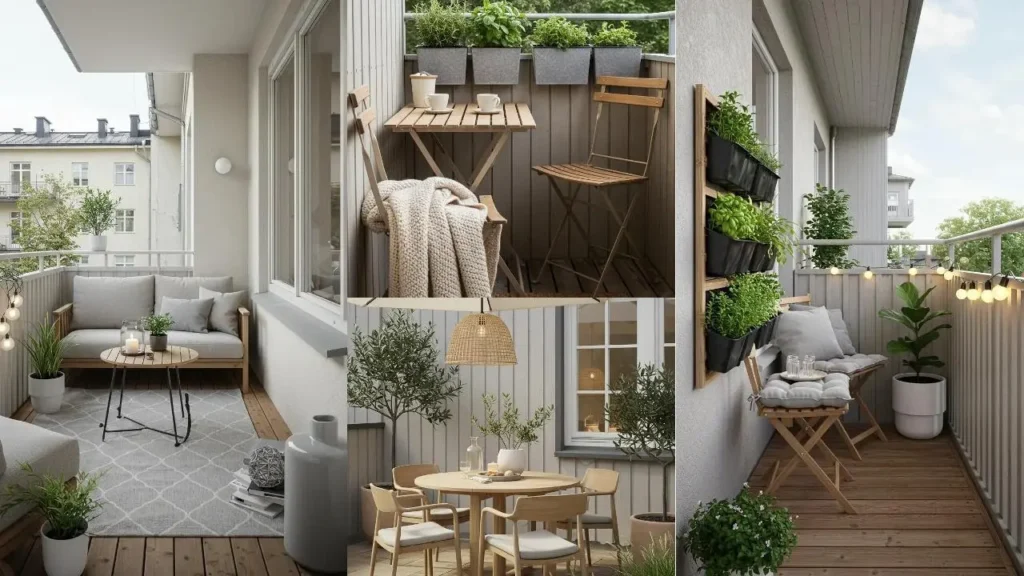 Scandinavische tuinsettings met lichte houtsoorten, zachte stoffen en minimalistisch design.