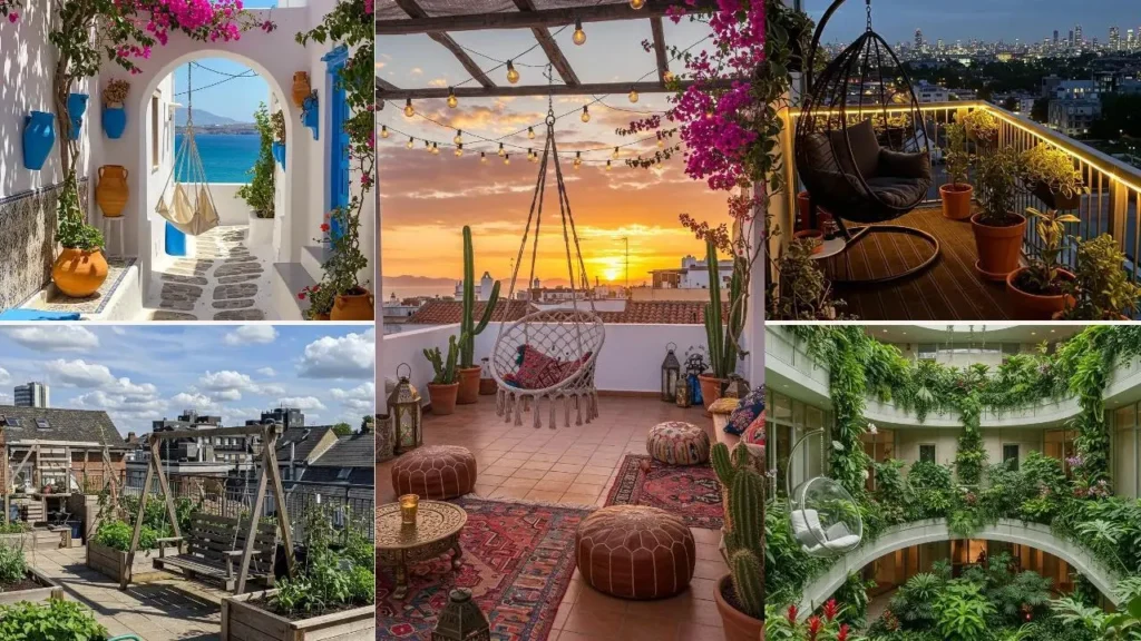 Hangplekken op hoogte met uniek uitzicht: terrassen met hangmatten en schommels.