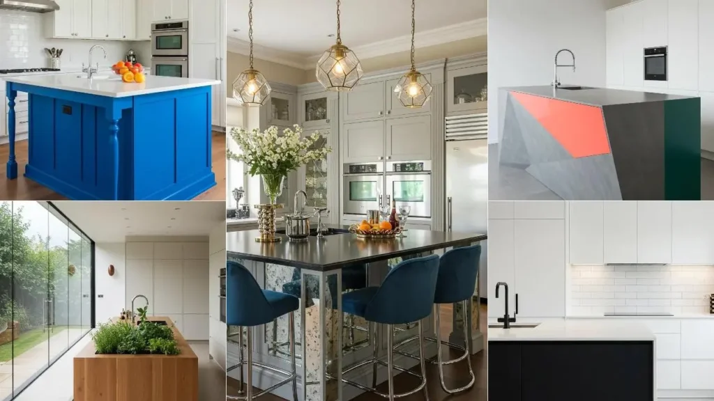 Verschillende kookeilanden als decoratief middelpunt in diverse moderne keukens.