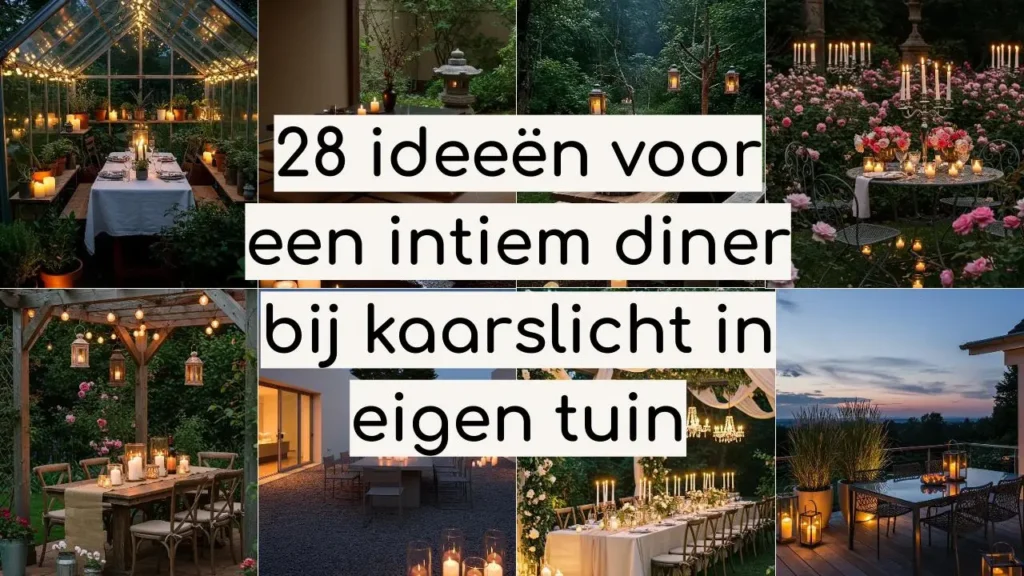 Sfeervolle tuinen met kaarslicht: Inspiratie voor een intiem diner in eigen tuin. Romantische setting met kaarsen en bloemen.