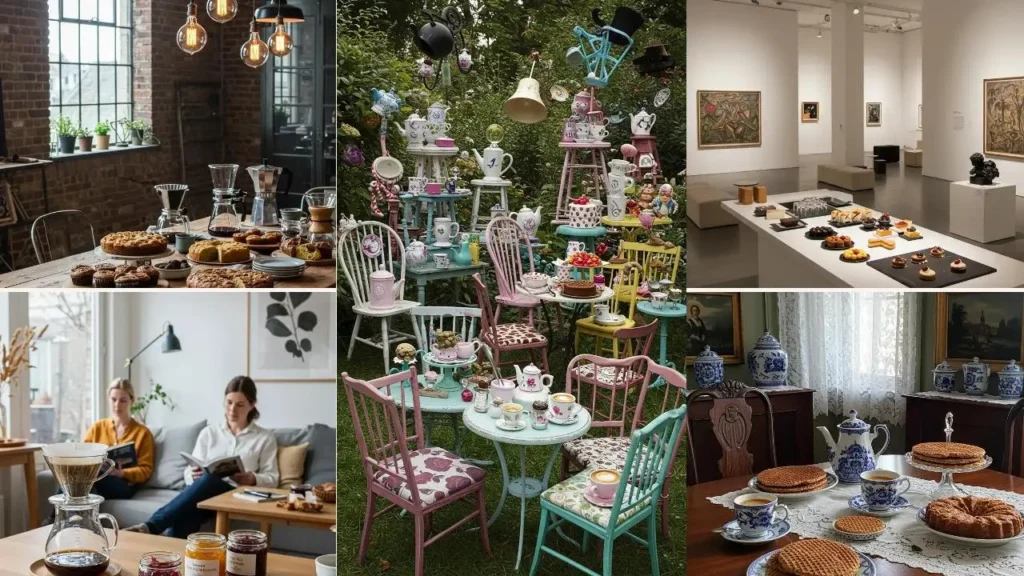 Diverse koffie- en taarttafels, perfect voor 30-feestjes vol gezelligheid.
