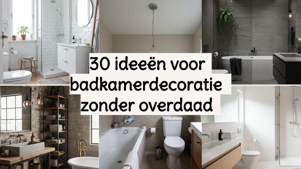 Collage van badkamers: diverse stijlen voor decoratie zonder overdaad.
