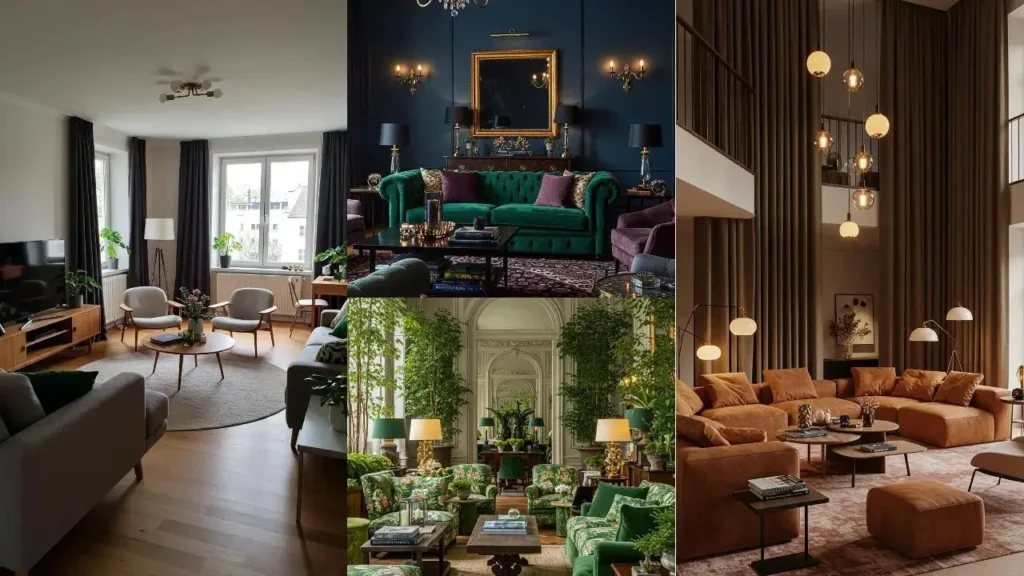 Grote woonkamers met verschillende stijlen, ontworpen om ze gezellig te maken.