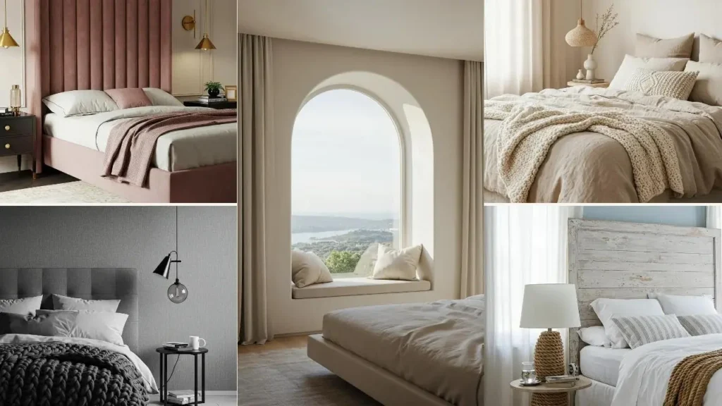 Verschillende slaapkamers die inspiratie bieden om textuur toe te voegen zonder het rommelig te maken.