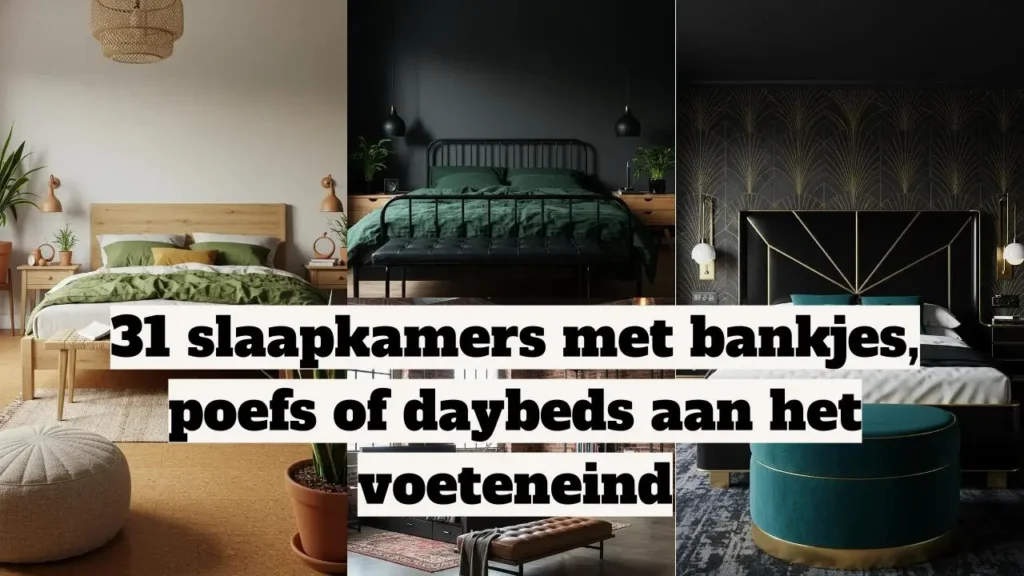 Slaapkamerinspiratie: bank, poef en daybed aan het voeteneind van diverse bedden.