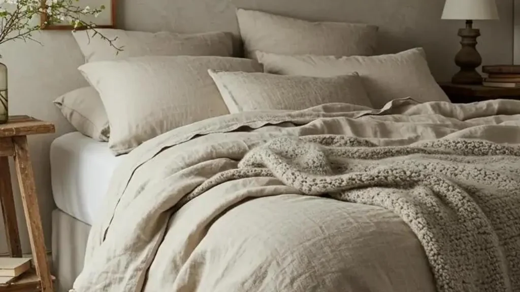 Gestyled bed met sprei en sierkussens in neutrale tinten, klaar voor stylingtips.