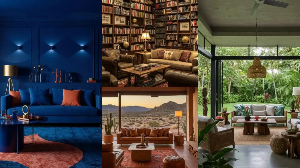 Woonkamers: Blauwe woonkamer, bibliotheek-woonkamer en een woonkamer met tuinzicht. Pinnen maar!