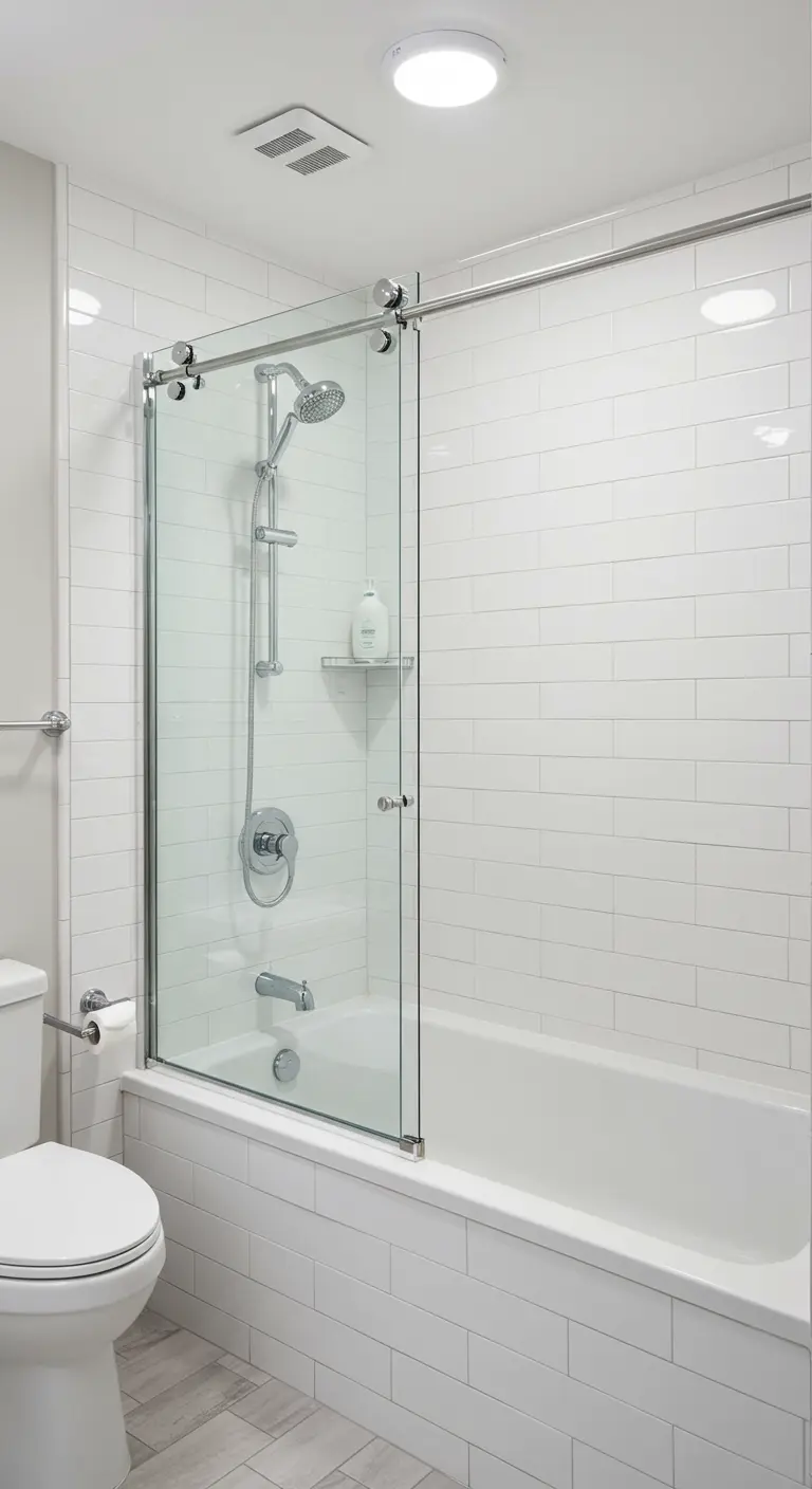 Douche-bad combinatie met een moderne glazen schuifwand.