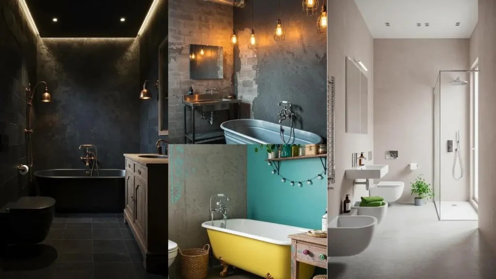 Ruwe badkamers met beton, kalkverf en textuur: inspirerende badkamerontwerpen vol karakter.