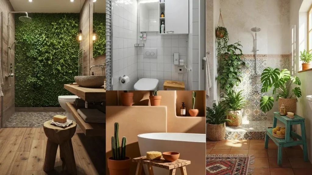 Diverse badkamers met trapjes als eyecatcher, van landelijk tot modern.
