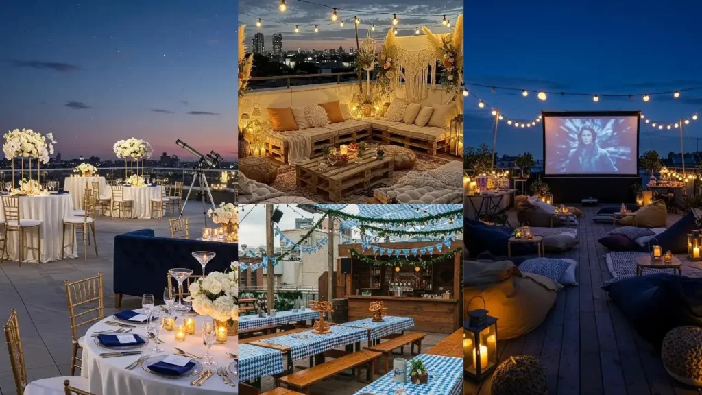 Dakterras ideeën: Stijlvolle inrichting voor een feestelijk terras, van diner tot filmavond.