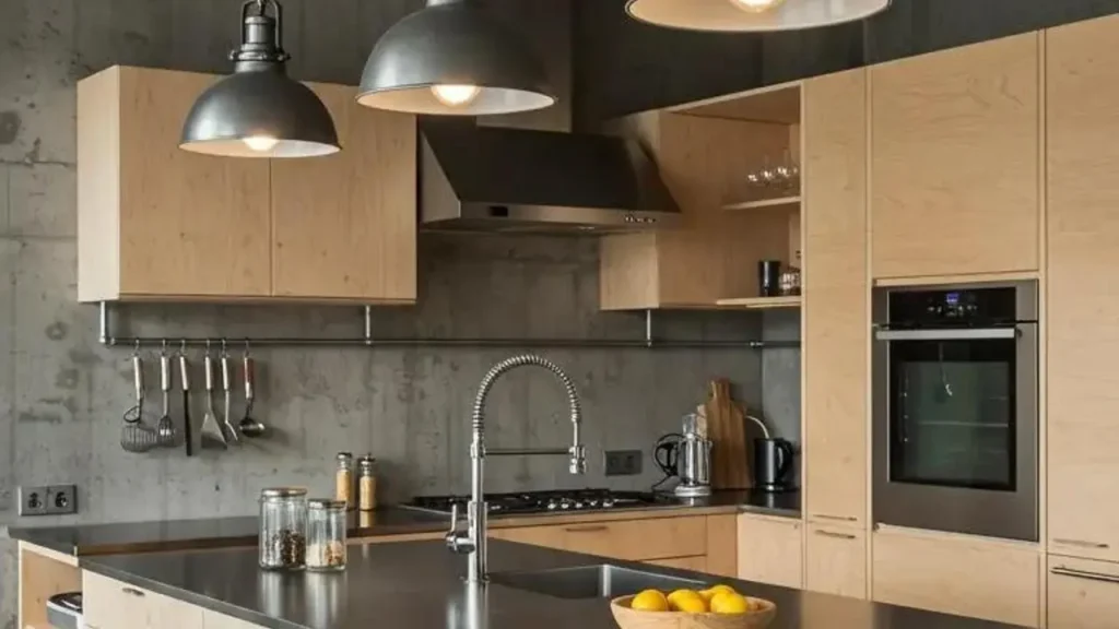 Moderne keuken met licht houten kastjes en een aanrecht met citroenen.