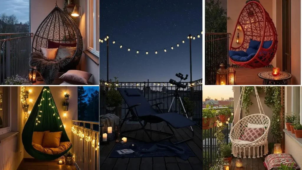 Sfeervolle balkons met schommelstoelen geven een wow-factor, zelfs aan een klein balkon.
