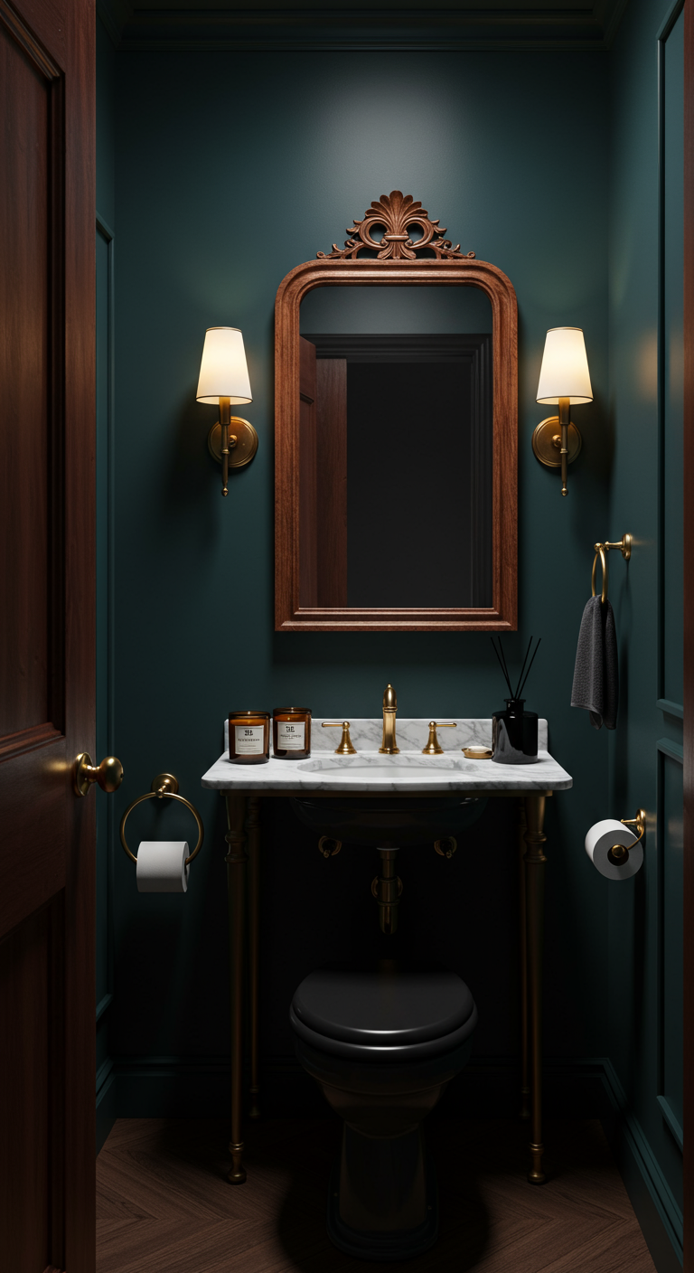 Elegante geurdiffuser en kaars in een serene badkamer.