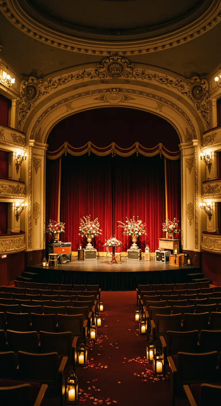Bruiloftsceremonie op het podium van een klassiek theater.