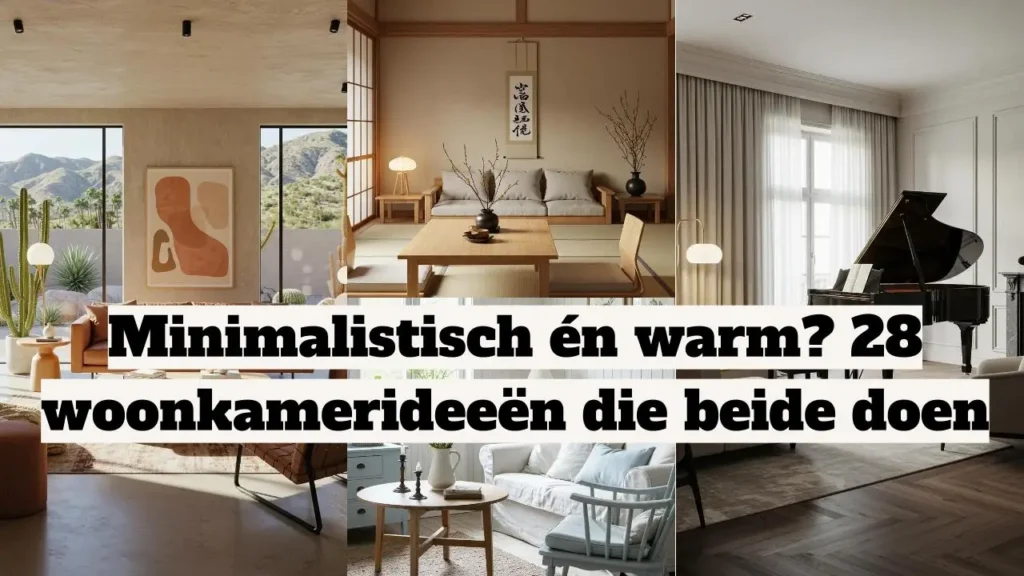 Minimalistische woonkamerideeën met warme accenten. Diverse interieurstijlen en designelementen.