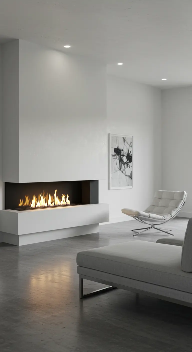Moderne, witte hoekhaard in een strak, minimalistisch interieur.