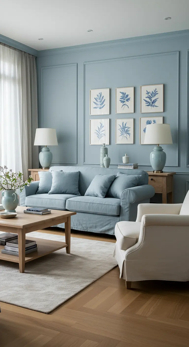 Lichte beige woonkamer met organische bank, houten salontafels en geweven hanglampen.