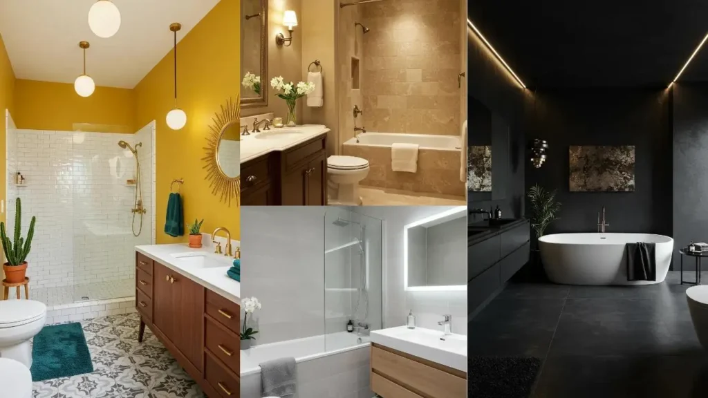Sfeervolle badkamers met verschillende wandkleuren als inspiratie voor het creëren van de juiste sfeer.