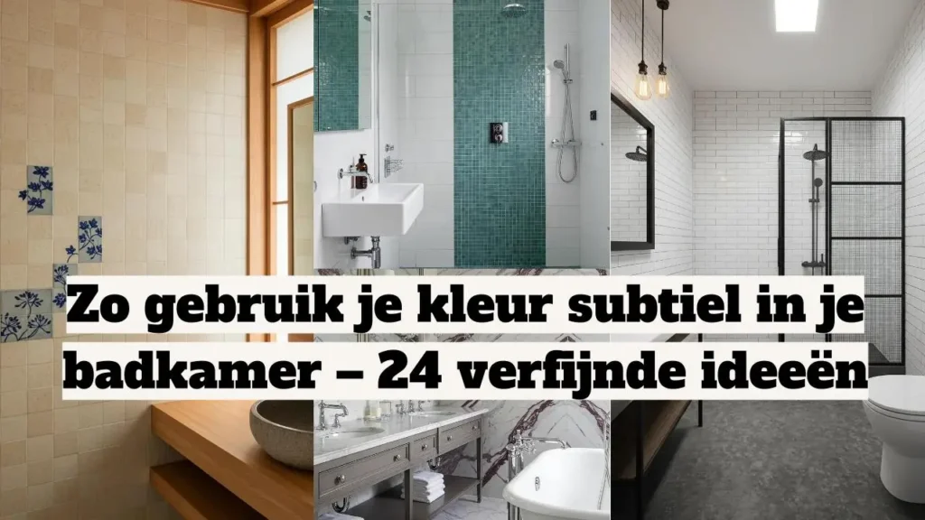 Subtiele kleuraccenten in badkamer: mozaïek, bloemmotief tegels, minimalistisch design en vintage bad.