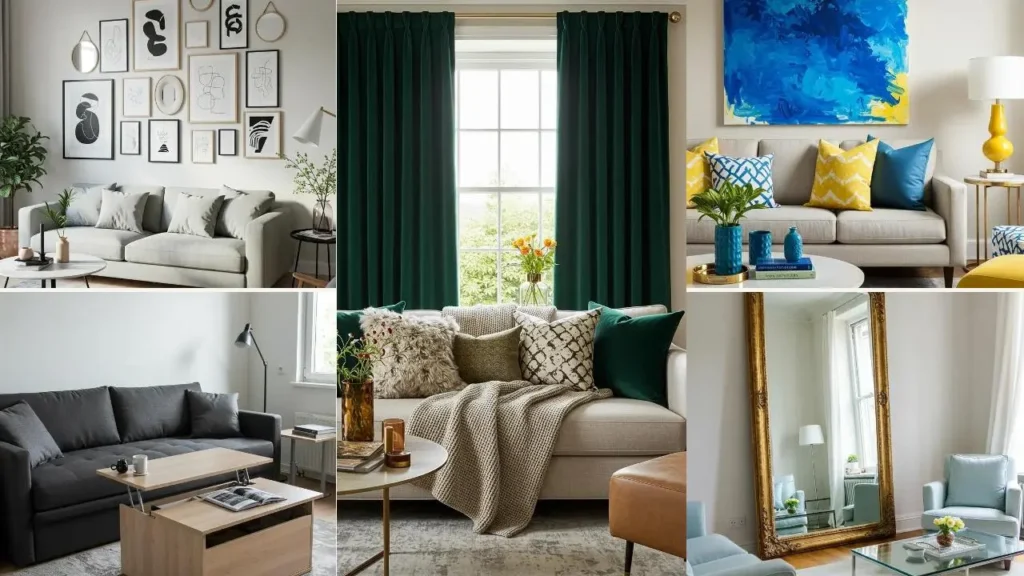 Inspiratie voor een stijlvol huurhuis: diverse woonkamers met decoratie en meubels.