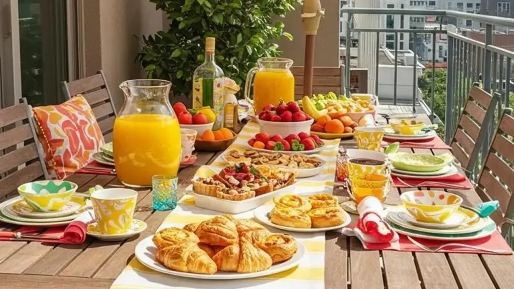 Balkon feestje! Tafel vol eten en drinken voor een gezellig samenzijn.