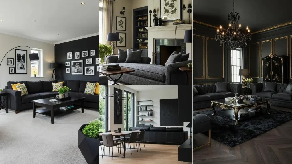 Prachtige woonkamers met zwart in de hoofdrol, tonen krachtige interieurcombinaties en stijlvolle meubels.