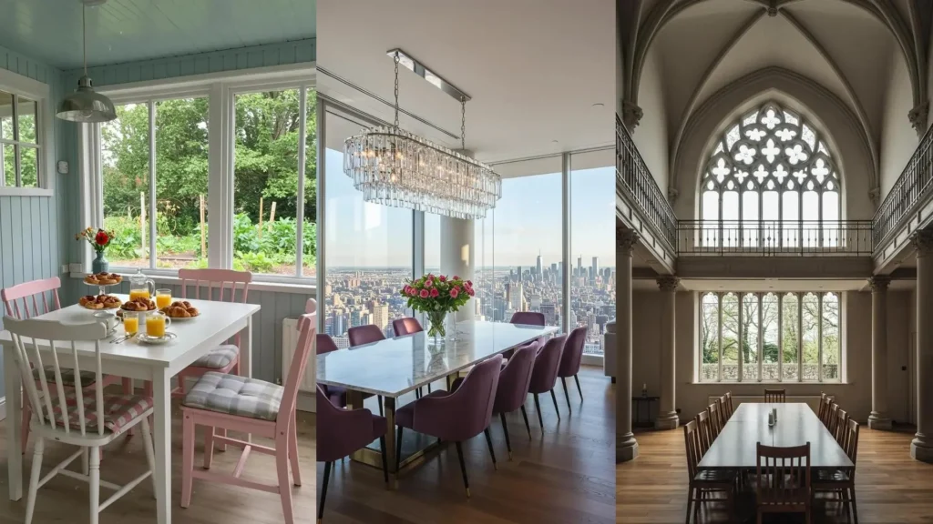 Lichte eetkamers met grote glazen ramen voor veel licht en lucht, perfect voor zomerse brunches.
