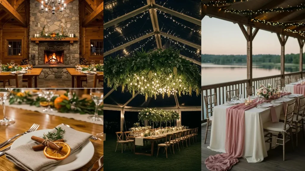 Sfeervol tafeldecor met unieke details, inclusief bloemstukken en feestelijke verlichting voor speciale gelegenheden.