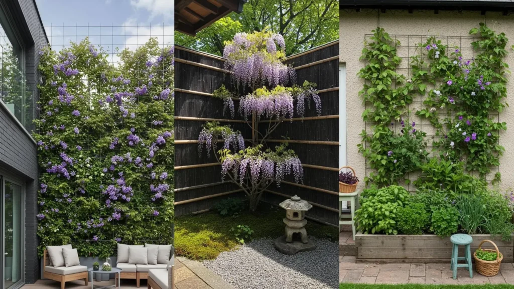 Geurige bloemenmuren met klimplanten en bloeiende wisteria voor je tuin of balkon.