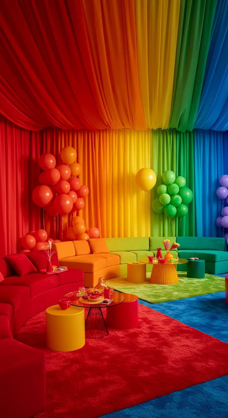 Kamer waarin elke zone een eigen kleur heeft, van rood tot blauw, als een regenboog.