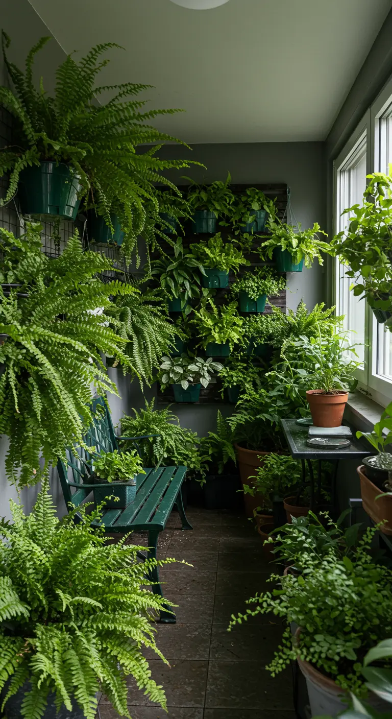 Balkon vol varens, met planten op de vloer, aan de muur en hangend. Een echte urban jungle.