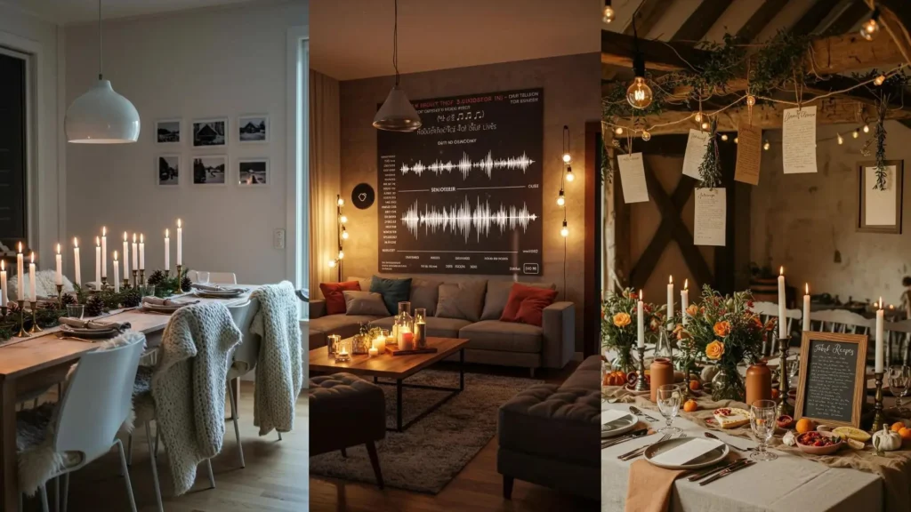 Sfeervol decor met een persoonlijk tintje, met kaarsen, verlichting en unieke details in huiselijke sferen.