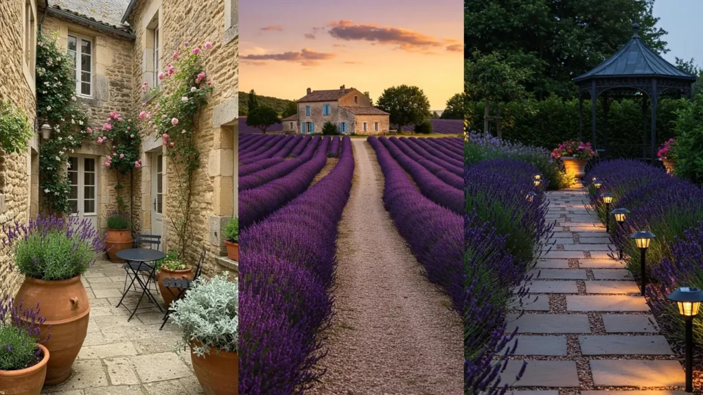 Prachtige lavendeltuinen in Franse stijl met paarse bloemen, geurende planten en charmante details.