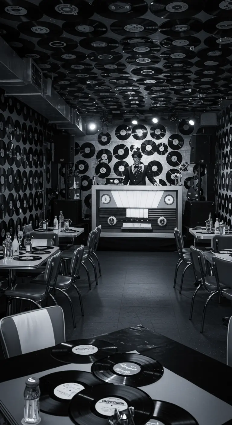 Ruimte waarvan de muren en het plafond zijn bedekt met vinylplaten.