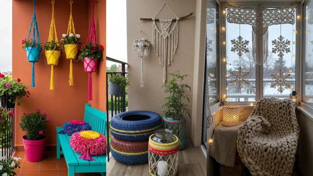 Levendige macrame en touw decoraties op balkons, met creatieve variaties voor je buitenruimte.